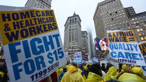 En las calles de NYC por el aumento a $ 15 la hora. Foto: msnbc