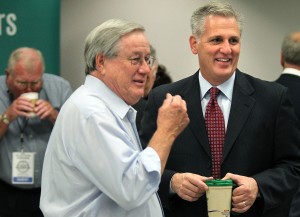 Casey Christie / The Californian Former Rep. Bill Thomas , R-Bakersfield, and Rep. Kevin McCarthy, R-Bakersfield, got together before Tuesday's Valley Fever Symposium at Cal State Bakersfield.