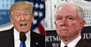 El presidente Donald Trump en uno de sus gestos de ira, y el compungido Fiscal General de la nación, Jeff Sessions. Foto: Rolling Stone.