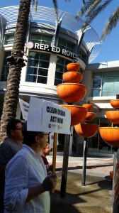 Manifestante frente a oficina de Ed Royce en la Brea, CA.