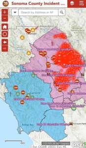 Mapa de la zona de incendios en Sonoma County