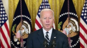 El presidente de EE UU, Joe Biden se dirige al pueblo estadunidense antes de partir a Europa, a la cumbre del Cambio Climático. Foto: José López Zamorano.