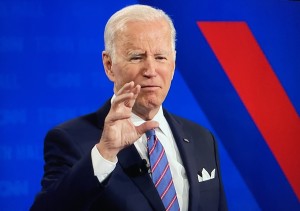 Joe Biden, presidente de Estados Unidos durante una asamblea popular televisad el jueves. Foto: José López Zamorano.