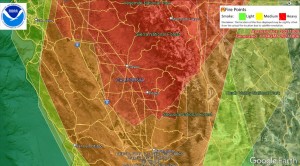 Vista satelital de Google Earth, de las áreas de California afectadas por los incendios y el humo con partículas tóxicas que afecta la salud de los trabajadores al aire libre. 