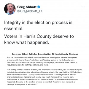 El gobernador de Texas, Greg Abbott, emitió un comunicado en Twitter.