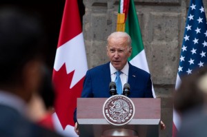 Joe Biden, presidente de Estados Unidos en el Palacio Nacional de la CDMX durante la X Cumbre de Líderes de América del Norte. Foto: Presidencia de México.